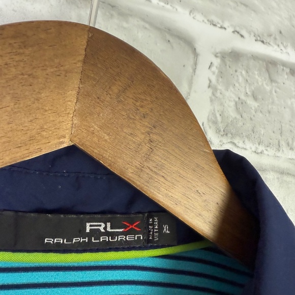 RLX Ralph Lauren Mint Blue Striped 4 Button Performance Golf Polo Men XL Stretch - Picture 3 of 6